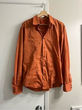 Hugo Boss Orange Cotton Long-Sleeve Button-Up Shirt